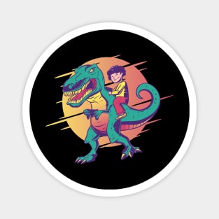 Gamer Merch T-Rex Riding Comic Geek Dinosaur Wear Magnet